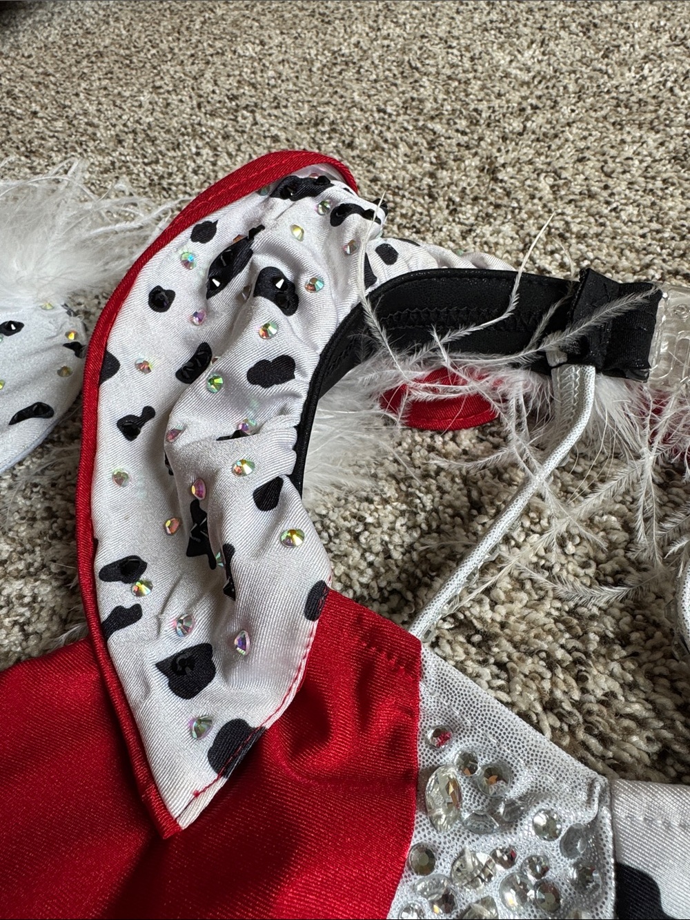 Glamour Costumes Red and Dalmatian Print Dance Leotard w/ Feathers style 24-200 - Picture 6 of 11